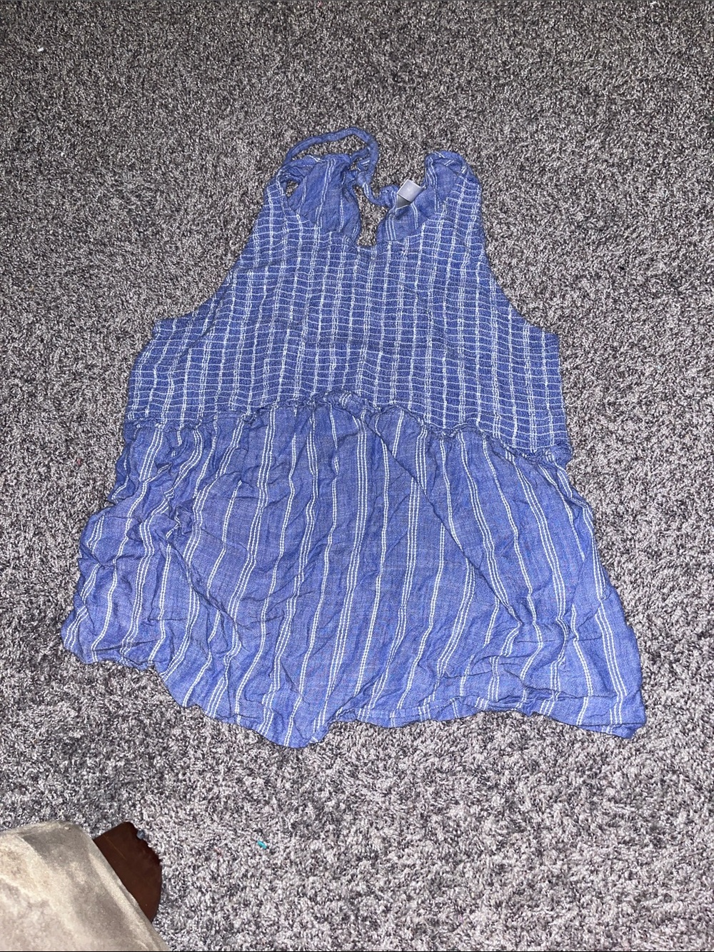 Women’s Maternity Blue Striped Sleeveless Ruffle Tank Top